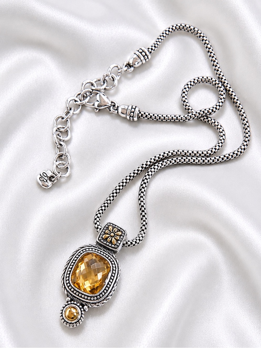 BRIGHTON Czarina Silver Faceted Crystal Pendant Necklace 18"-20" With Dust Bag